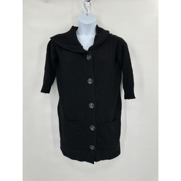 Vince Sweater Cardigan Womens Large Black Alpaca Wool Cashmere Longline‎ Flaw - Picture 1 of 8